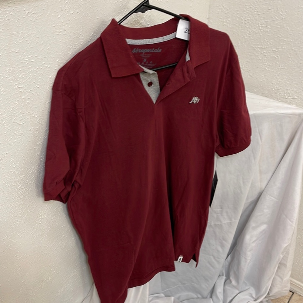 Aeropostale A87 Men’s Polo Short Sleeve Shirt Burgundy Grey Size Large L NWT W